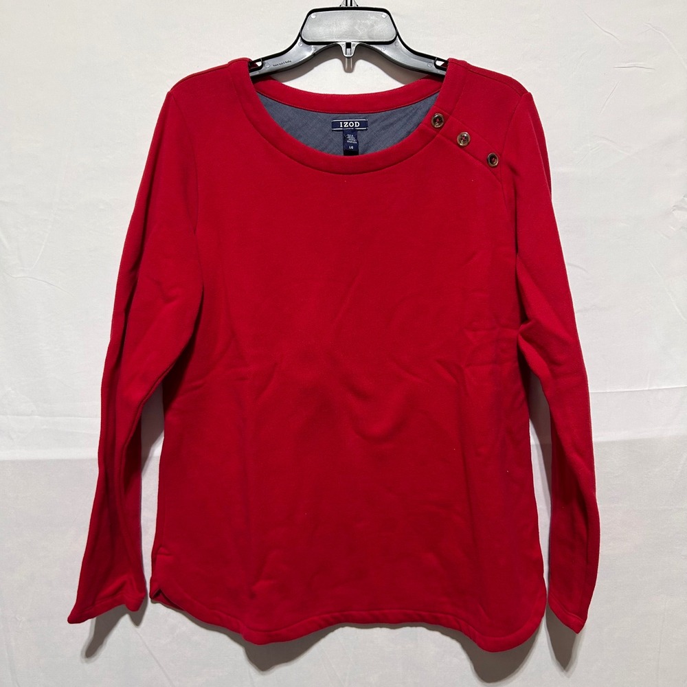 IZOD Sweatshirt Women Long Sleeve Button Shoulder Red L